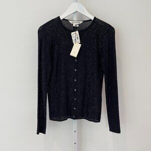 OSCAR DE LA RENTA NAVY SILK SEQUINS CARDIGAN SMALL NWTS!